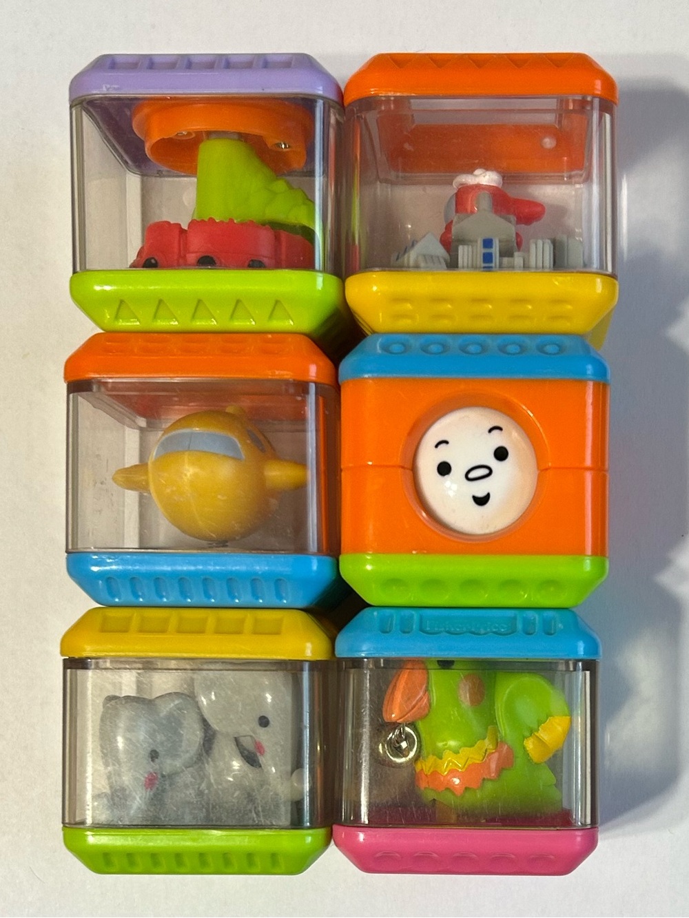 6 Vintage Fisher-Price Peek-A-Boo Blocks. Transportation & Animal Themed. Set #6